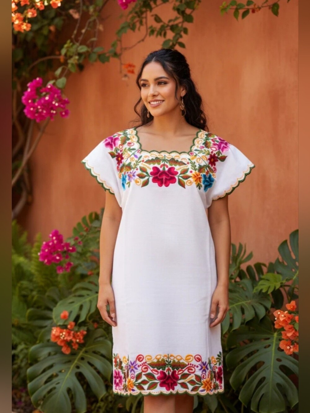 Teya Artesanal Yucatecan Huipil White Embroidered Dress 36 Small
